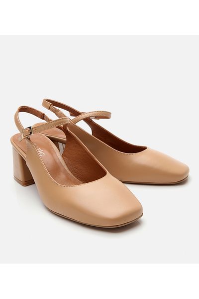 Hotiç Women's Beige Mary Jane Open Back Thick Heeled Shoes