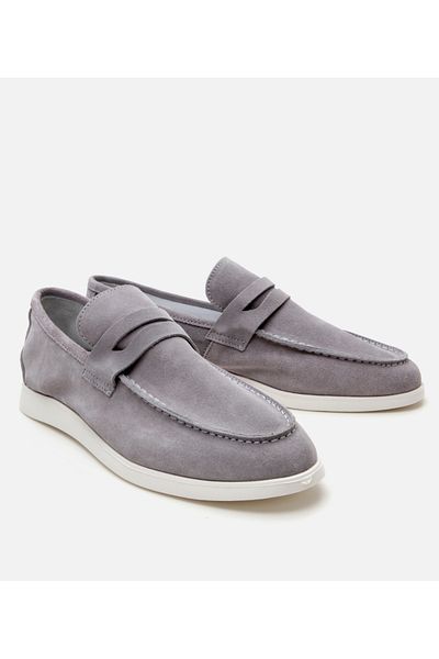 Hotiç Men's Suede Leather Gray Soft Textured Loafer