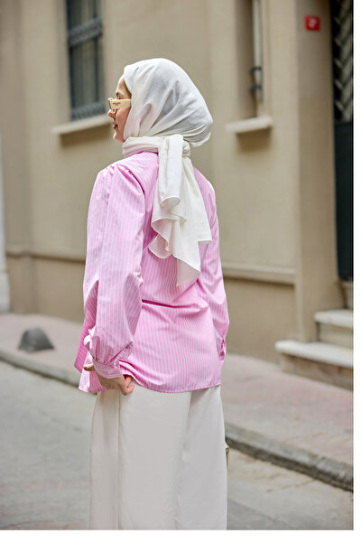 LOCCO Women's Side Tie Striped Shirt Pink