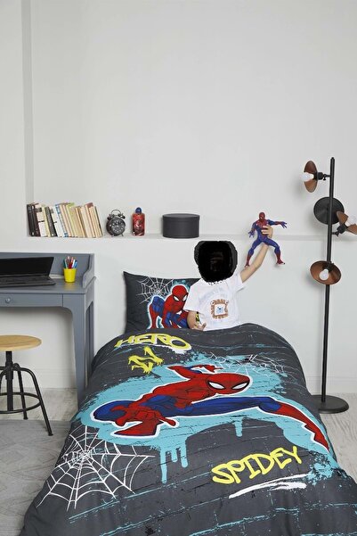 Özdilek Özdilek Lisanslı Fitted Çarşaflı Tek Kişilik Çocuk Nevresim Takımı-Spiderman Street Gri