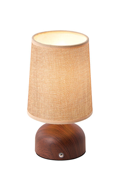 Apliqa Maite Ahşap Detaylı Pilli Kablosuz Dokunmatik Şarjlı Led Mantar Abajur Masa Lambası