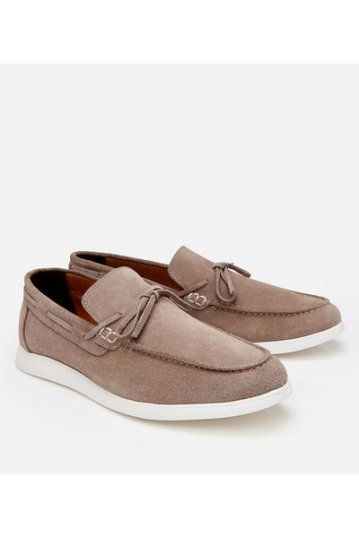 Hotiç Men's Suede Leather Beige Lace-Up Loafer