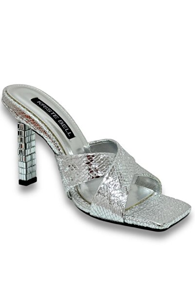 KRISTE BELL 01 KROKO GÜMÜŞ TAŞ YILAN DESENLİ BANTLI KADIN TOPUKLU TERLİK