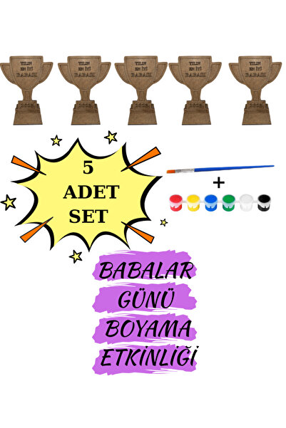 MODAT 5'li Set Babalar Günü İçin Kendin Yap Hediyesi Ahşap Boyama Yılın En iyi Babası Okulöncesi Kreş