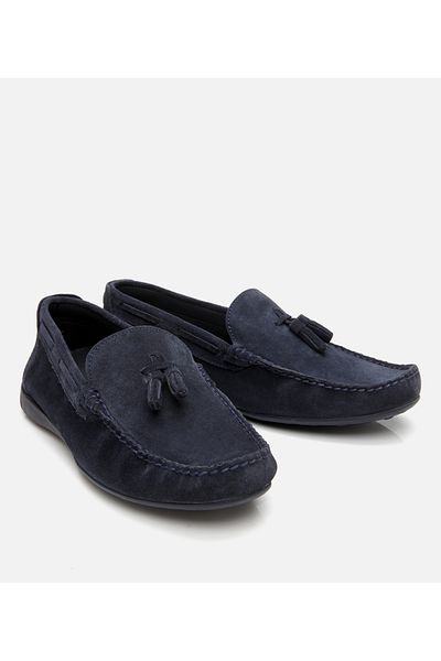 Hotiç Men's Suede Leather Navy Blue Tassel Detailed Casual Loafer