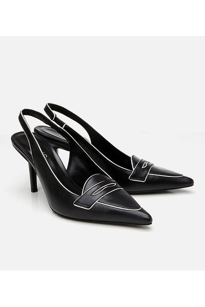 Hotiç Women's Leather Black Open Back Heeled Shoes