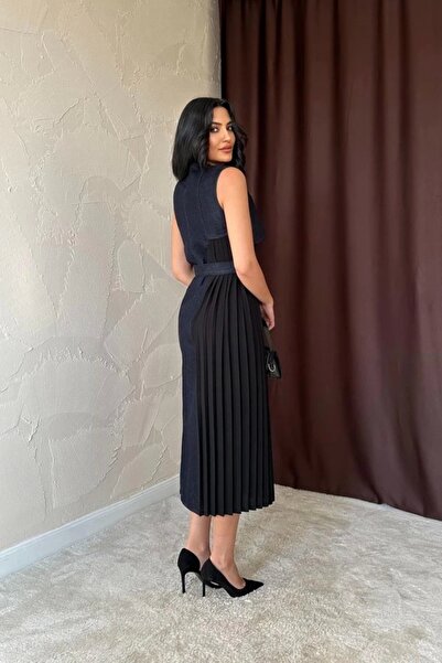 Genel Markalar Mavi Pilise Garnili Kot Elbise