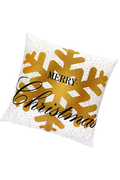 Springos Merry Christmas decorative pillowcase, 40 x 40 cm, with zipper, polyester, white / gold