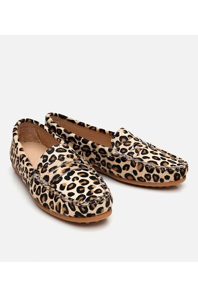 Hotiç Γυναικείο δερμάτινο μαύρο λεοπάρ μοτίβο casual loafer