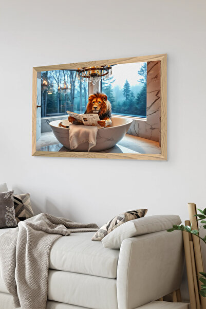 Artavessa لوحة إطار خشبي قطعة واحدة بمظهر أسد مطبوع MDF مقاس 20 × 30 سم - مود...