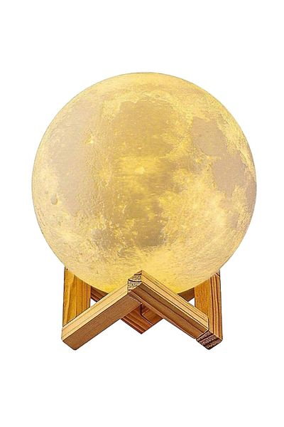 MACVI Lampa de veghe Macvi® in forma de luna cu stele 3D, acumulator, USB, 16 culori, telecomanda,13 cm