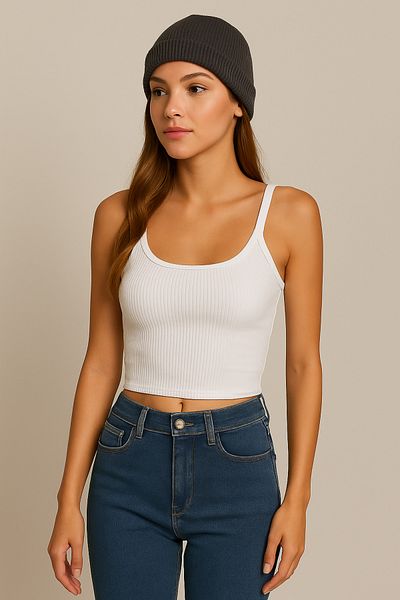 ROSAMİNA Women's White Camisole Fabric Thin Strap Women's Bustier