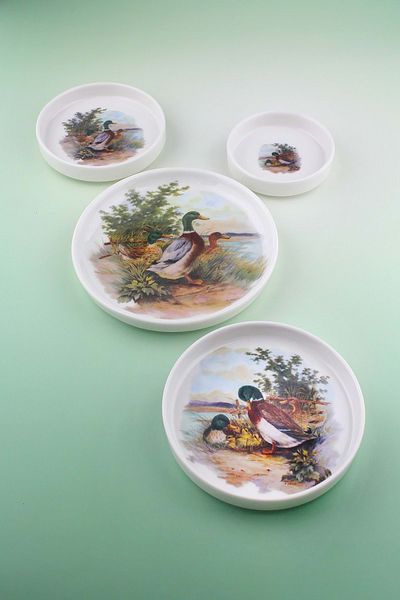Bursa Porselen Dekor Colorful Duck 4 Size Porcelain Plate Set
