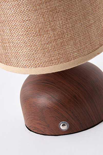 Apliqa Maite Ahşap Detaylı Pilli Kablosuz Dokunmatik Şarjlı Led Mantar Abajur Masa Lambası