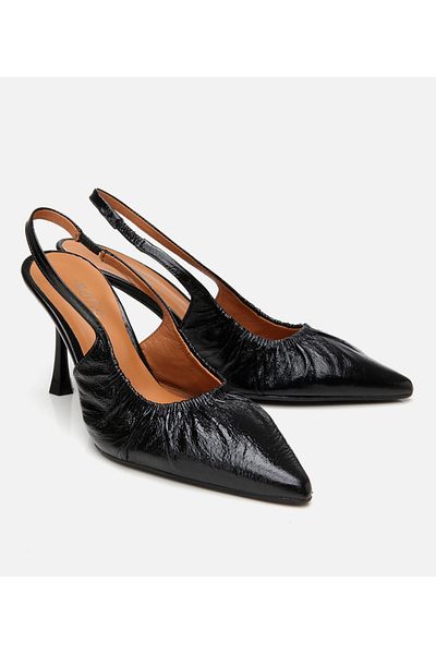 Hotiç Women's Leather Black Open Back Heeled Shoes