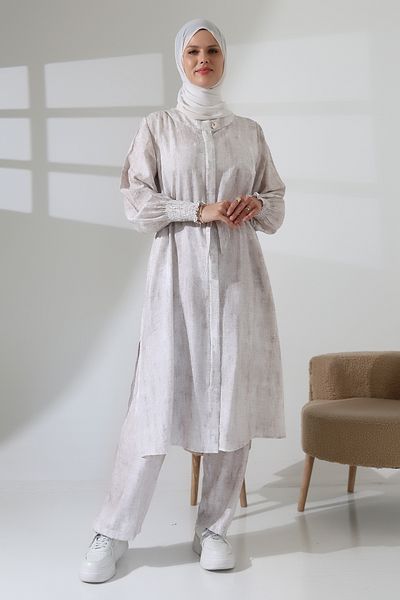 ihvanonline Women's Hidden Zipper Side Slit Gipeli Hajj Umrah Outfit Hijab Double Suit Ecru