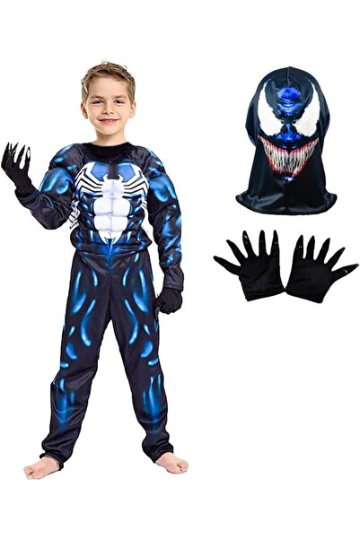 EvrikaUnity Costum Venom cu Muschi pentru copii, Set cu masca si manusi, Lycr...