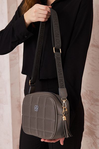 Duman Women's Two-Eye Thick Strap Quilted Patterned Gray Shoulder Bag