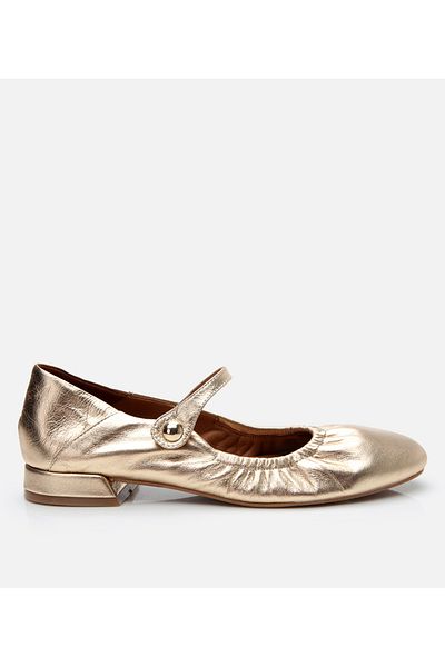 Hotiç Women's Leather Gold Mary Jane Buckle Ballerinas