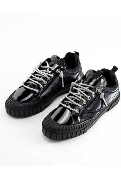 KRISTE BELL 03 RUGAN SİYAH PARAŞÜT KUMAŞ DERİ TAŞLI BAĞCIKLI SNEAKER KADIN SP...