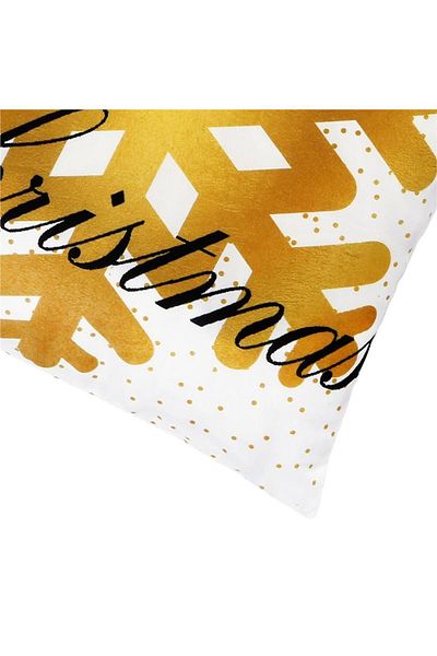 Springos Fata De Perna Decorativa Merry Christmas, 40 X 40 Cm, Cu Fermoar, Poliester, Alb / Auriu