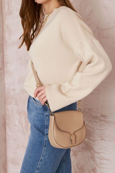 Duman Beige Color Adjustable Strap Snap Closure Cross Shoulder Bag