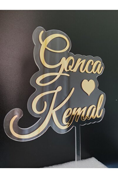 Pleksibu İsime Özel Pasta Süsü Şeffaf Üzeri Gold Pleksi
