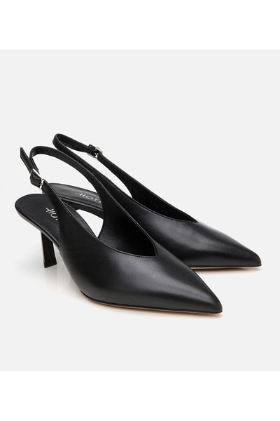 Hotiç Women's Leather Black Open Back Heeled Shoes