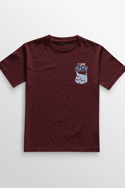 Kretas Unisex bordo crvena T-shirt Volim matematiku Formula mačka Štampano ma...