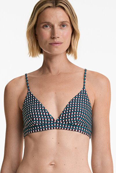 Oysho Üç renkli jakarlı üçgen bikini üstü