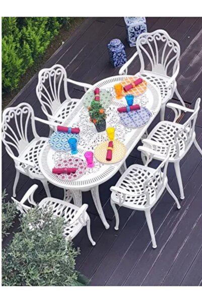 IVF İstanbul model ferforje görünümlü PLASTİK 6 kişilik Oval masa ve sandalye...