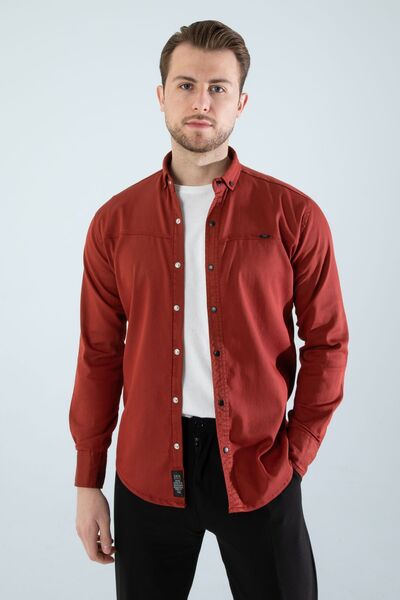 a02teks Мъжка дънкова риза без джобове с тясна кройка