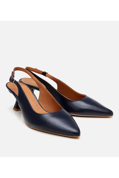Hotiç Women's Leather Navy Blue Flexible Sole Open Back Heeled Shoes