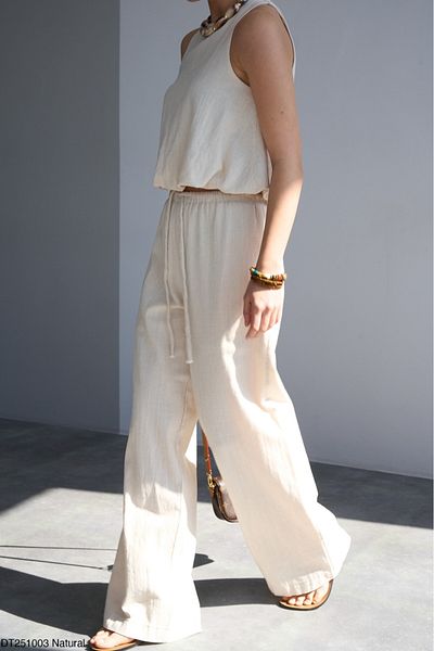 CADDELAMODA Women's Linen Sleeveless Lined Pants Set