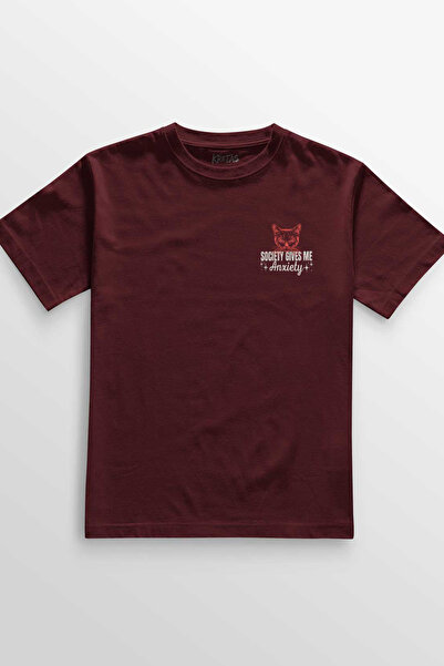 Kretas Unisex bordo T-shirt Društvo mi izaziva anksioznost Socijalna anksiozn...