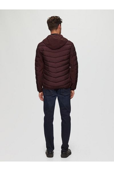 s.Oliver Men's Quilted Jacket With Hood And Logo, Regular Fit, Burgundy