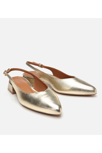 Hotiç Women's Leather Gold Open Back Ballerinas
