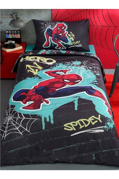 Özdilek Özdilek Licensed Single Children's Duvet Cover Set with Fitted Sheets-Spiderman Street Gray