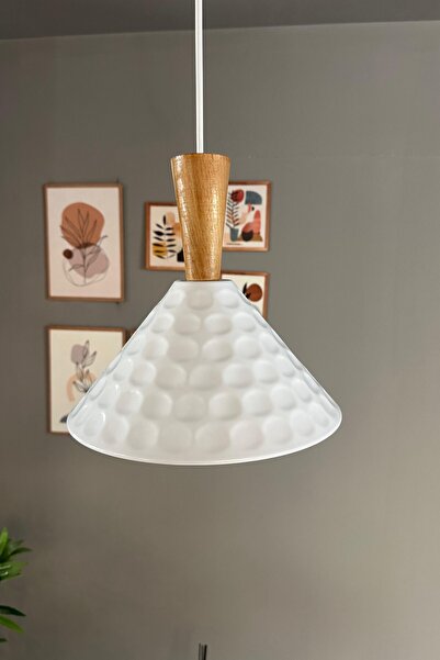 Bamyum Rumy Beyaz Tekli Ahşap Huni Başlık Avize Sarkıt Ofis Showroom Salon Mu...