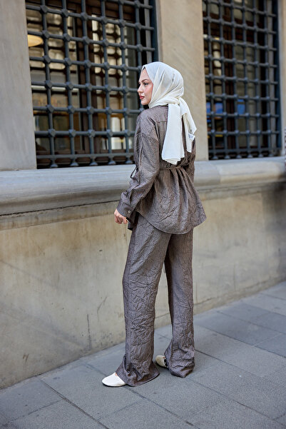 LOCCO Жіночий комплект з м'ятої тканини, коричневий