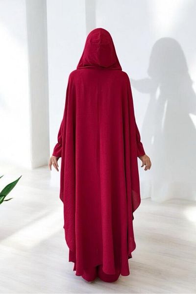 Bym Fashion Tunic, Pants and Abaya Three Piece Suit 8663 Burgundy