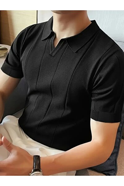 CEYDA GÜMÜŞ Ανδρικό κοντομάνικο μπλουζάκι πλεκτό με γιακά πόλο