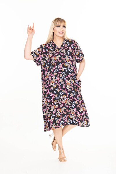 mervemoda Rochie rochie de vară cu mâneci scurte, lungime scurtă, țesute de vară, mărime mare