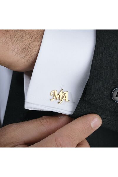 Satürn Silver Kuyumculuk 925 Ayar Gümüş 2 Harfli Kol Düğmesi Altın Kaplama Damat Hediyesi Kişiye Özel