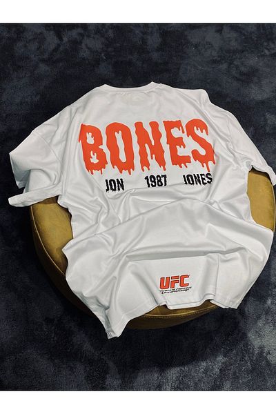 Spark Collection Tricou alb Ufc Jon Jones, 100% bumbac Relax Mold Crew Deck