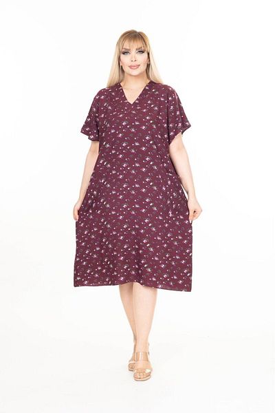 mervemoda Women's Large Size Summer Woven Short Sleeve Short Length Dress Dress