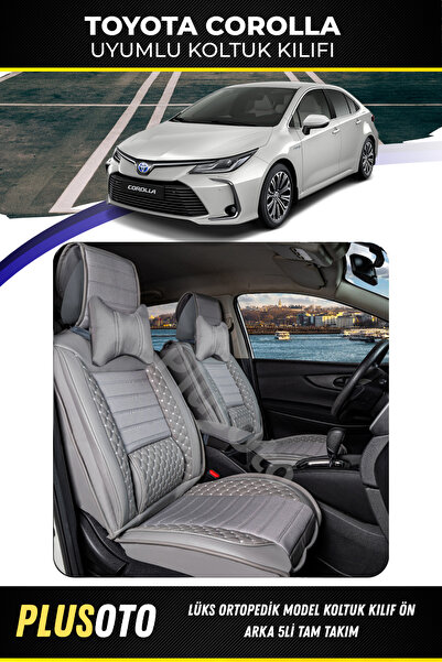 PlusOto مجموعة أغطية مقاعد السيارة باللون الرمادي المتوافقة مع سلسلة Toyota C...