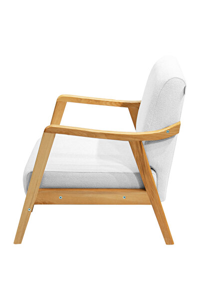 Zem Favela Bohem Ahşap Ayaklı Beyaz Teddy Kumaş Berjer V01