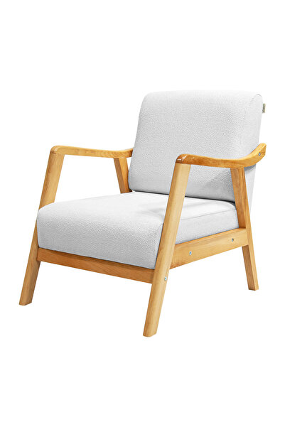 Zem Favela Bohem Ahşap Ayaklı Beyaz Teddy Kumaş Berjer V01