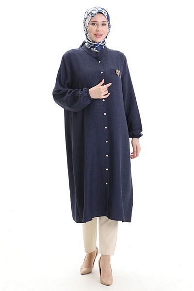 sefamerve Λινό Ψηλό Χιτώνα 992005-04 Navy Blue